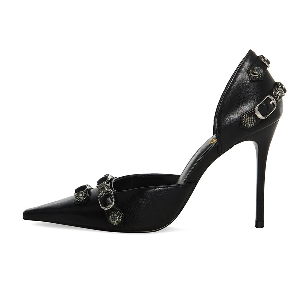 XYD Women Fashion Stiletto High Heels D'Orsay Pumps Closed Pointed Toe Studs Buckles Night Club Party Shoes Size 9 Purple