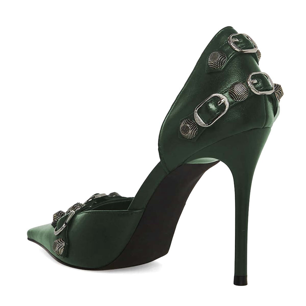 XYD Women Fashion Stiletto High Heels D'Orsay Pumps Closed Pointed Toe Studs Buckles Night Club Party Shoes Size 9 Purple