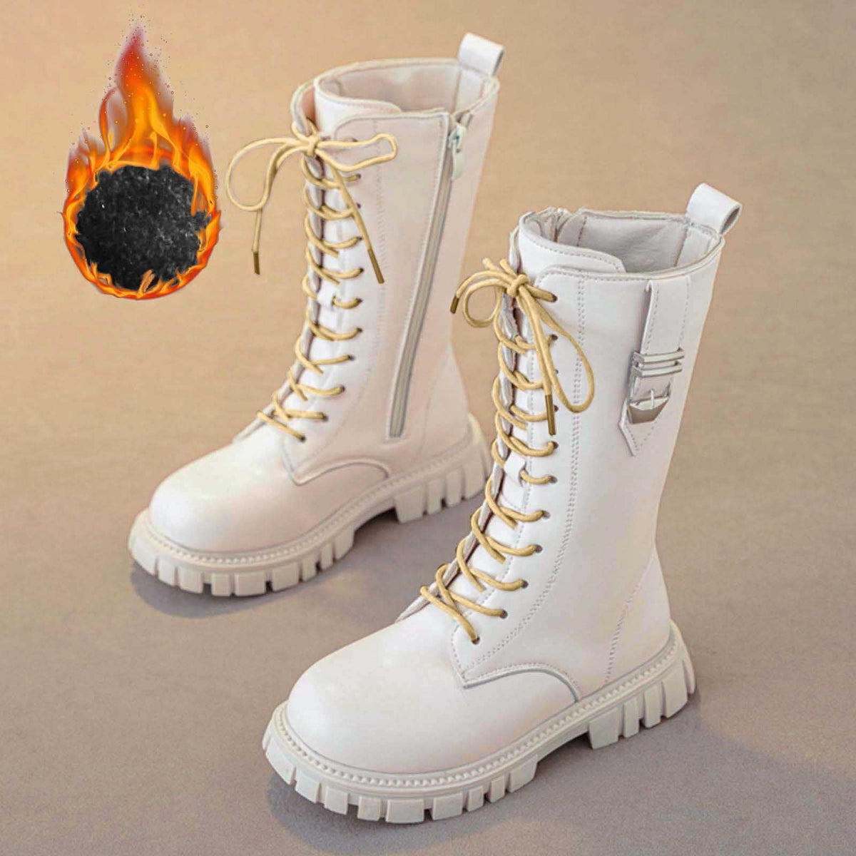 Mwjwdo Girl's Mid Calf Boots Fashion Bow Knot Long Barrel Leather Casual Comfortable Princess Boots for Fall Winter Little Kids Beige 34