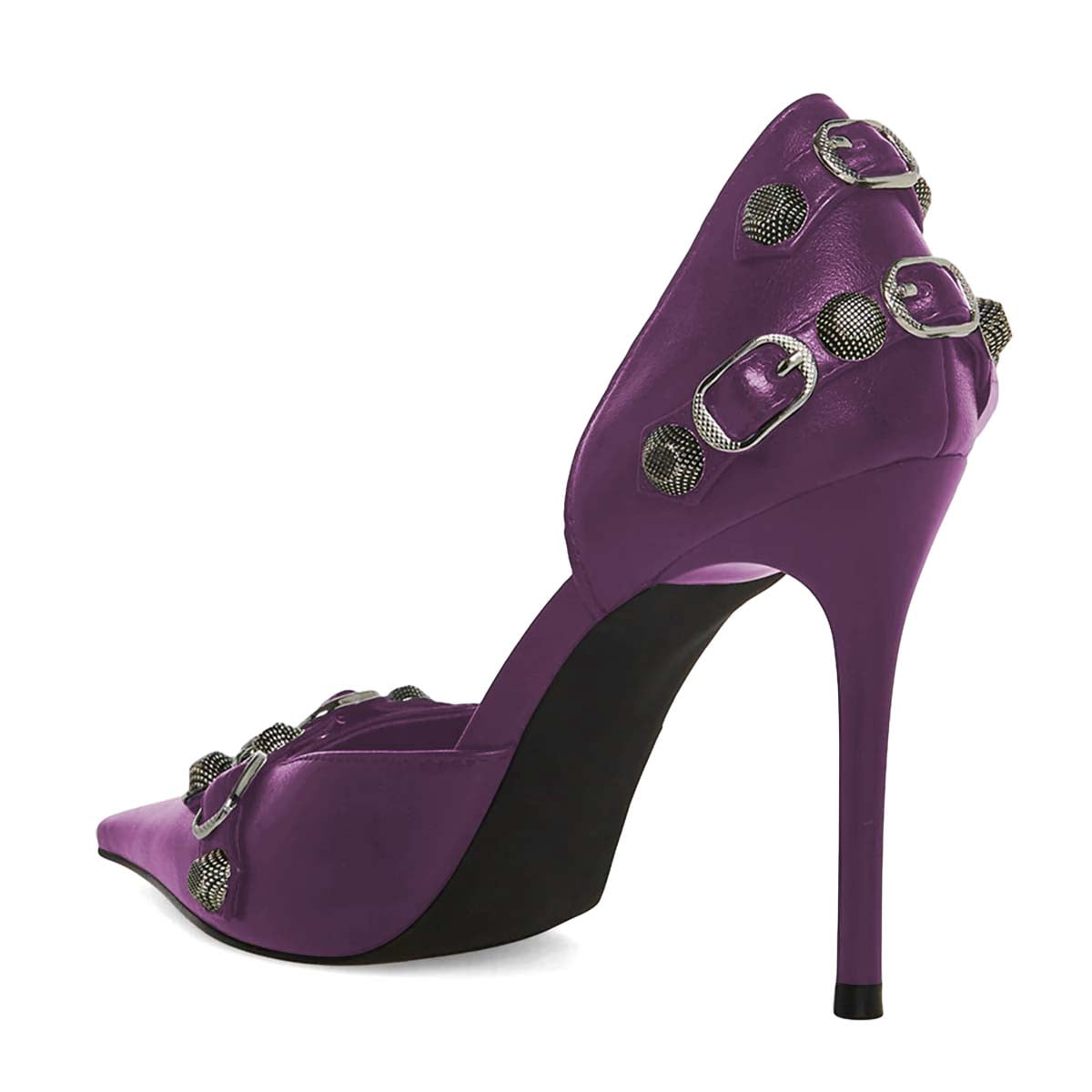 XYD Women Fashion Stiletto High Heels D'Orsay Pumps Closed Pointed Toe Studs Buckles Night Club Party Shoes Size 9 Purple