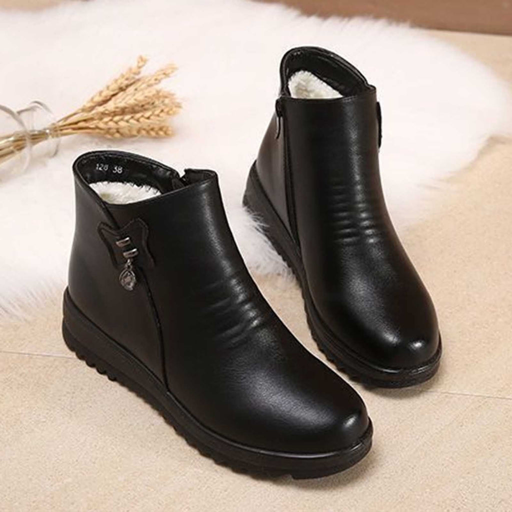 Women's Winter Boots Fuzzy Fleece Lined Ankle Booties Warm Plush Zipper Shoes Wedge Heel Comfortable Non-Slip Snow Boots Black 35