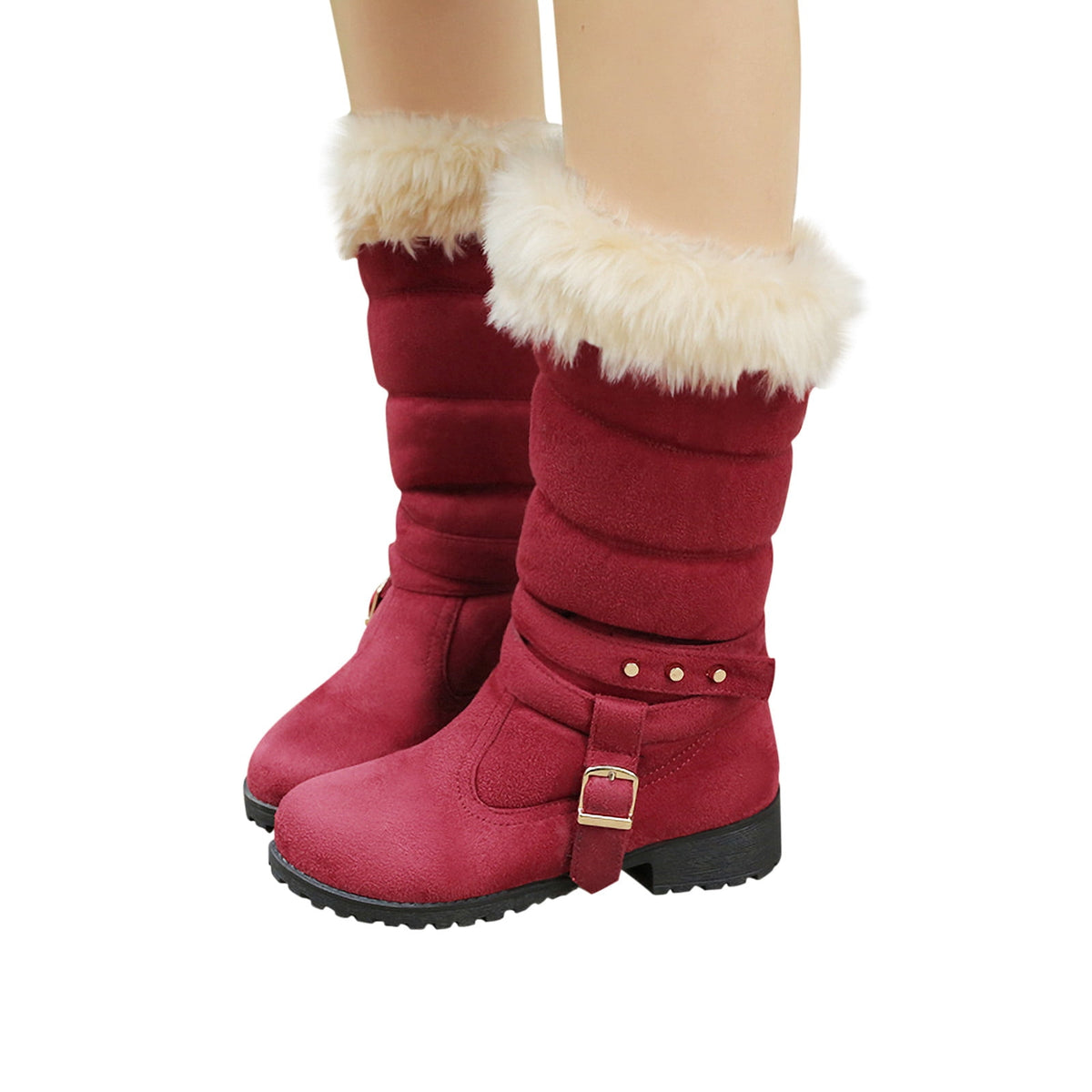 Mid Calf Boots For Women Thermal Plush Fleece Lined Suede Round Toe Chunky Mid Heels Winter Snow Boots Winter Warm Dress Long Tall Boots Blue 37