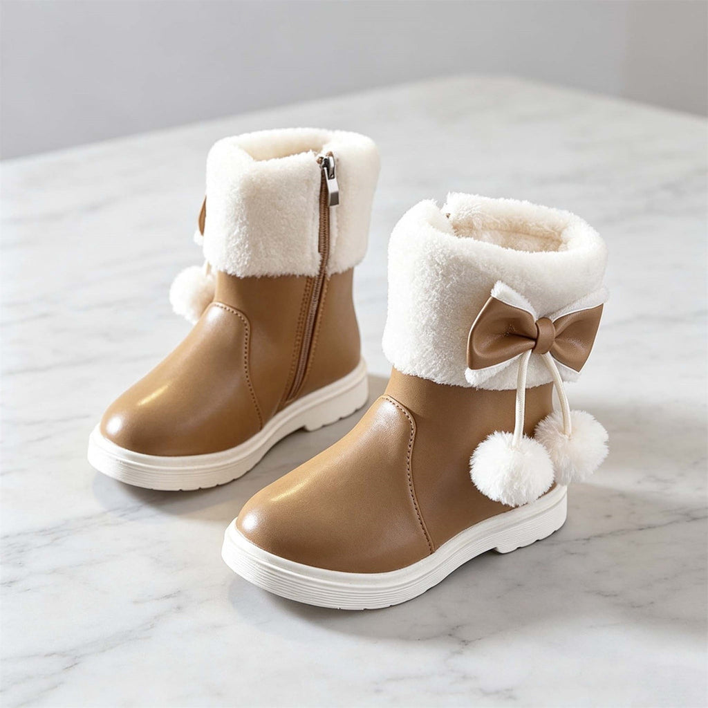 BXJX Girls Ankle Boots, Fleece Lined Warm Side Zipper Soft Sole Winter Shoots Khaki Size 11 Little Kids