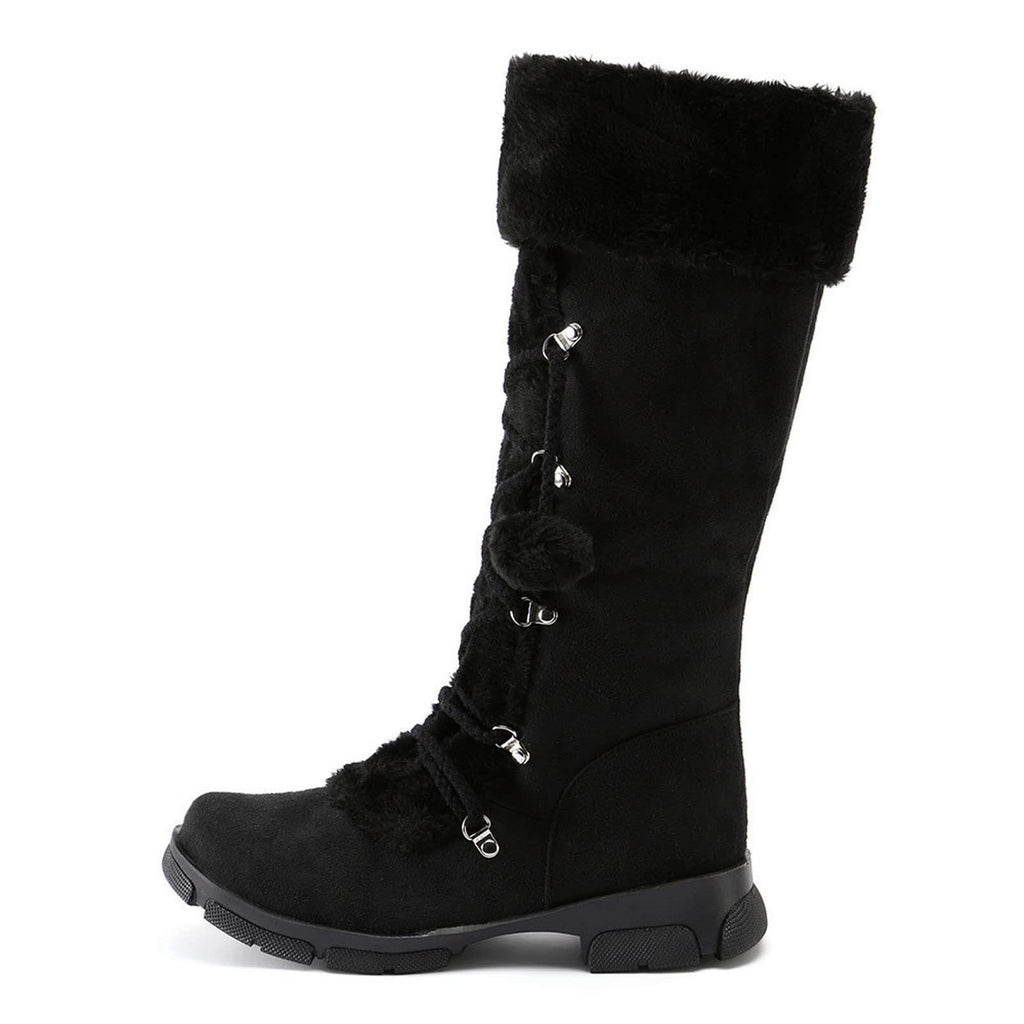 hopeusnice Women's Winter Boots Fuzzy Fleece Lined Knee High Snow Boots Warm Plush Lace Up Outdoor Ankle Boots Beige 36