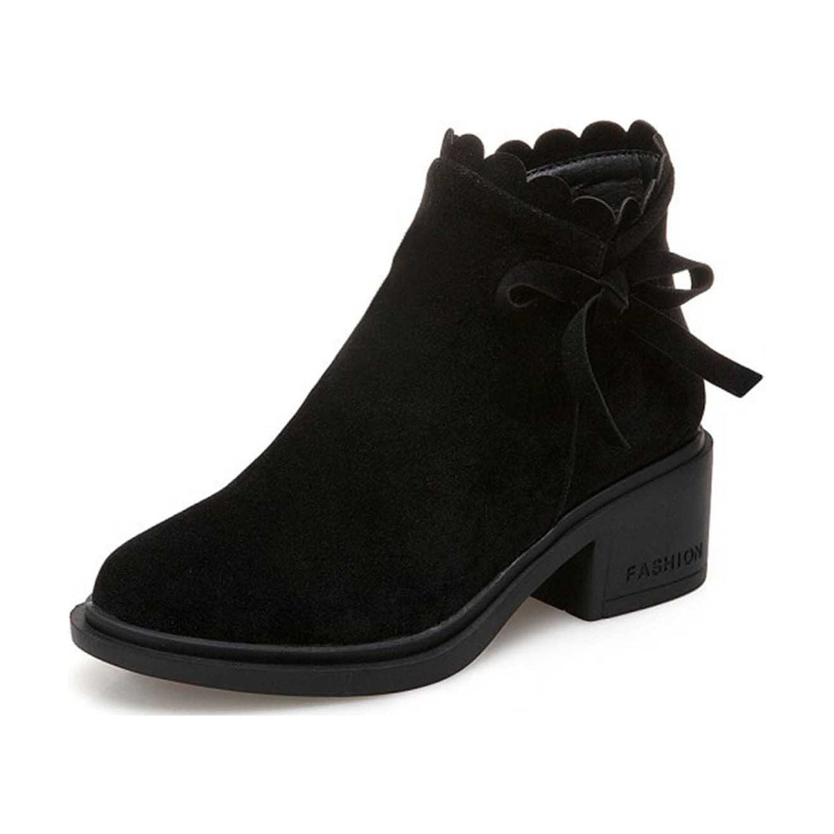 hopeusnice Women's Ankle Boots Suede Bowknot Block Heel Booties Round Toe Zipper Back Short Boots Winter Warm Comfortable Shoes Red 35