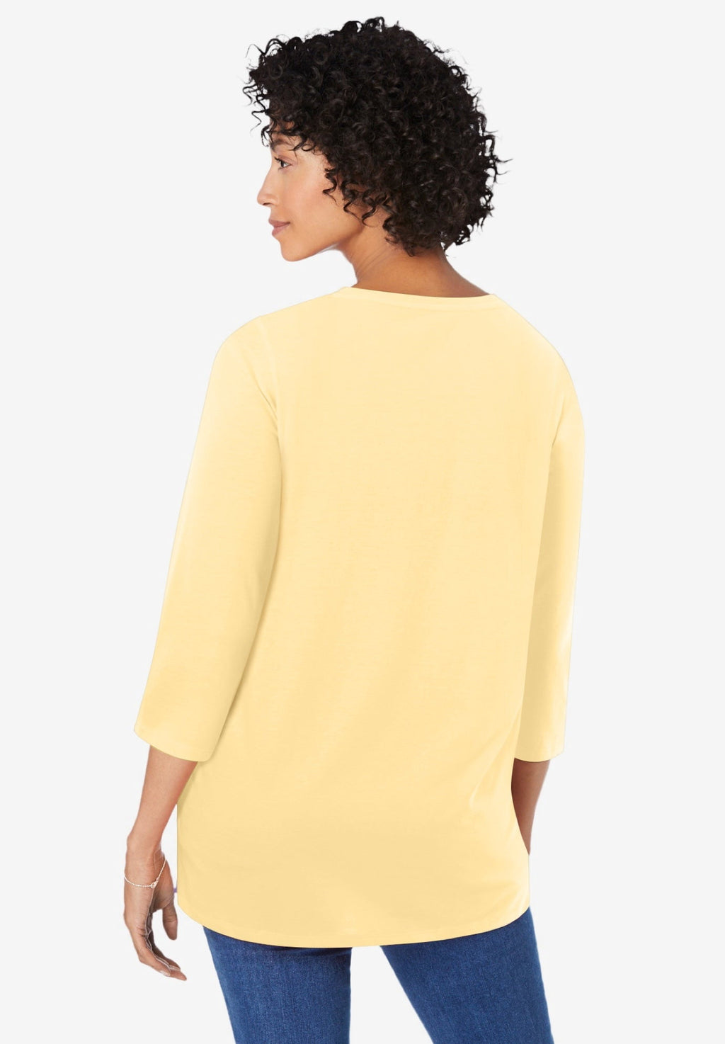 Woman Within Plus Size Perfect Three-Quarter Sleeve V-Neck Tunic