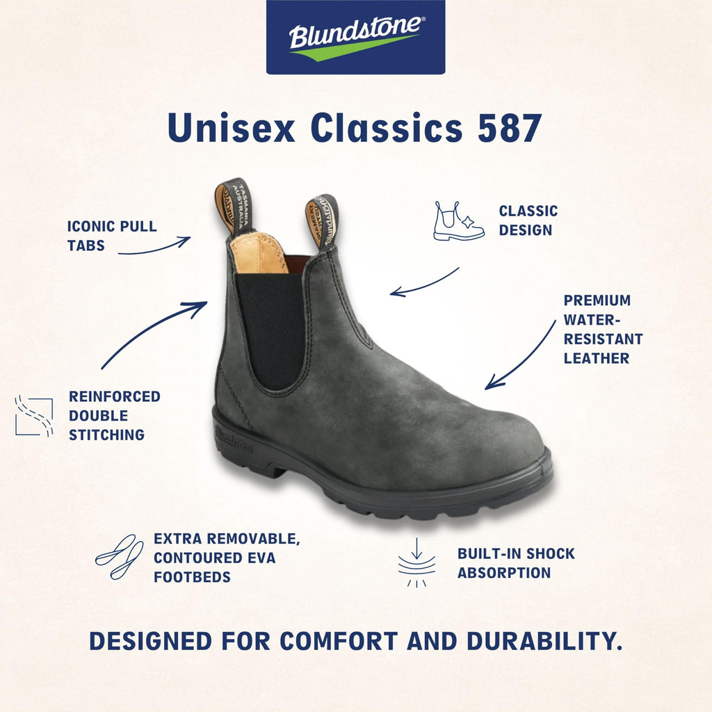 Blundstone 587 Unisex Classic Series Chelsea Boot for Men and Women with Shock Absorption and Premium Water Resistant Leather, Rustic Black, 8 US Men / 10 US Women / 7 AU - AUTHORIZED DEALER