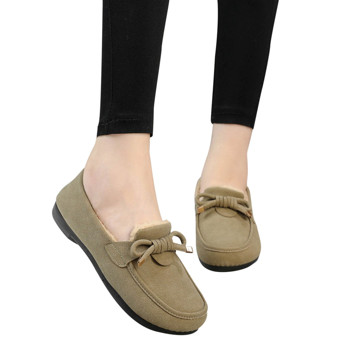 hopeusnice Women's Winter Fuzzy Fleece Lined Snow Boots Slip On Flat Shoes Warm Plush Bowknot Cozy Indoor Outdoor Flats Green 37