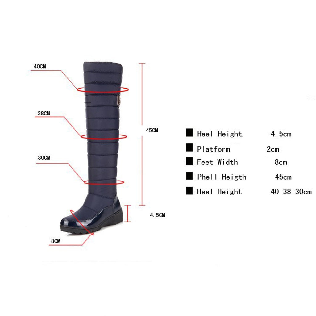 hopeusnice Women's Knee High Boots Winter Warm Snow Boots Padded Quilted Waterproof Boots Buckle Decor Comfortable Shoes Blue 40