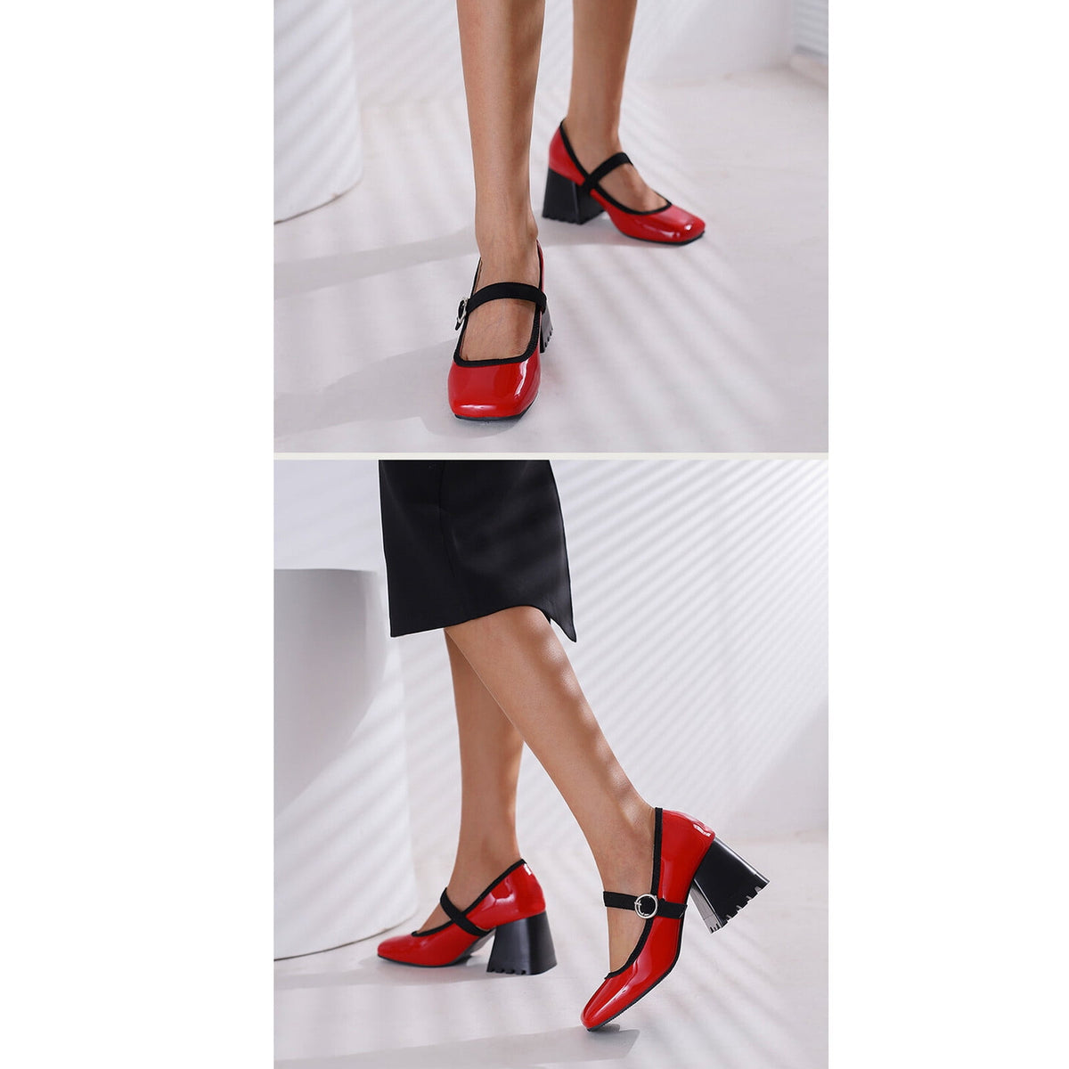 hopeusnice Women's Mary Jane Buckle Block Heel Pumps Square Toe Chunky Heel Dress Shoes Comfortable Formal Wedding Party Shoes Green 38
