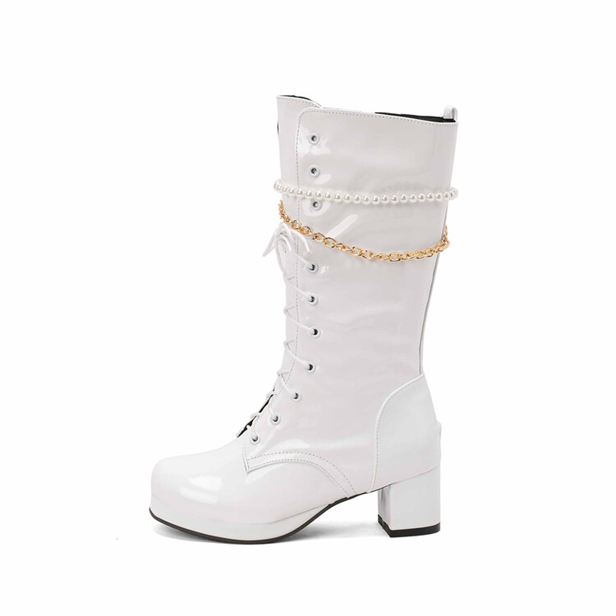 hopeusnice Knee High Boots for Women Mid Calf Boots Chunky Block Heels Buckle Lace Up Boots Stylish Fall Winter Shoes Orange 36