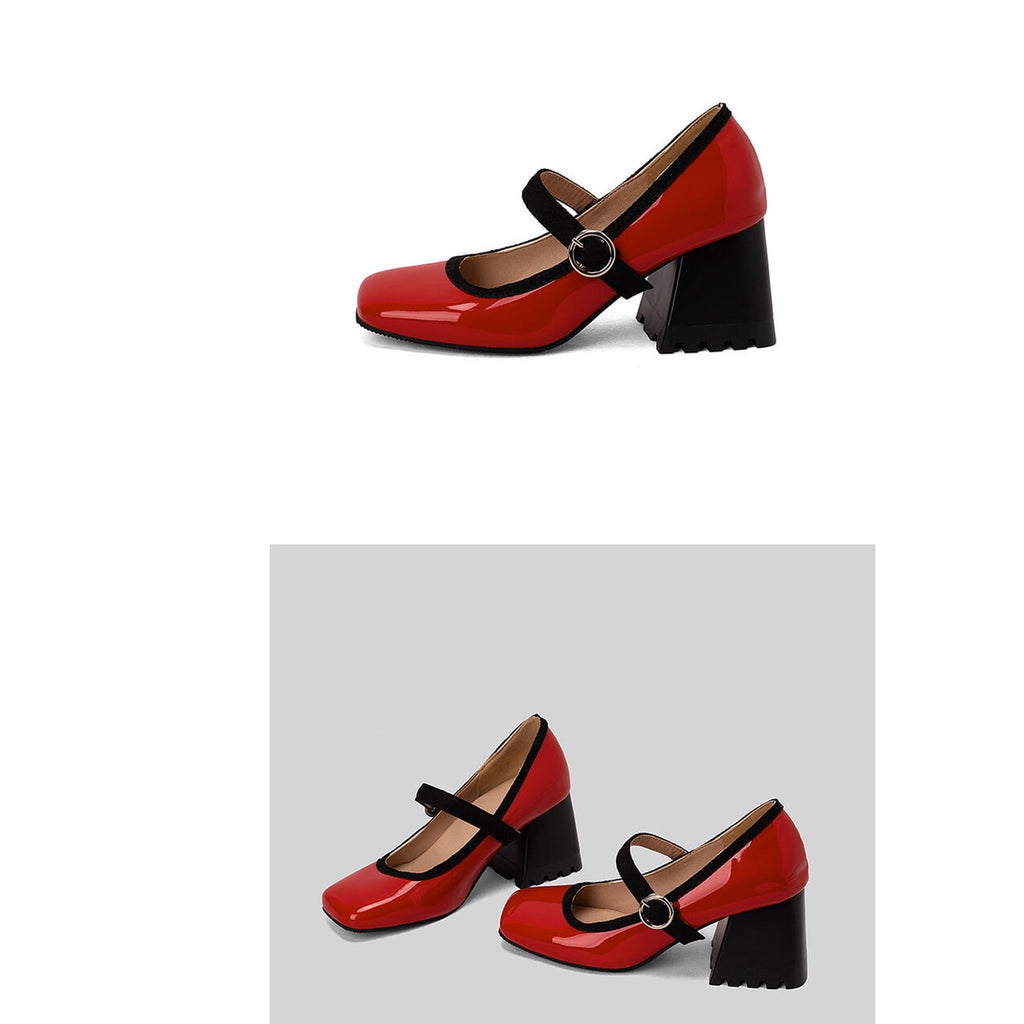 hopeusnice Women's Mary Jane Buckle Block Heel Pumps Square Toe Chunky Heel Dress Shoes Comfortable Formal Wedding Party Shoes Green 38