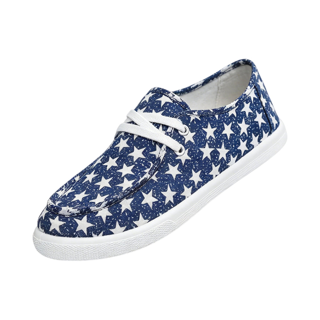 Women's Wendy Americana Stars Slip On Shoe | Patriotic Lightweight Travel Loafer with Elastic Laces