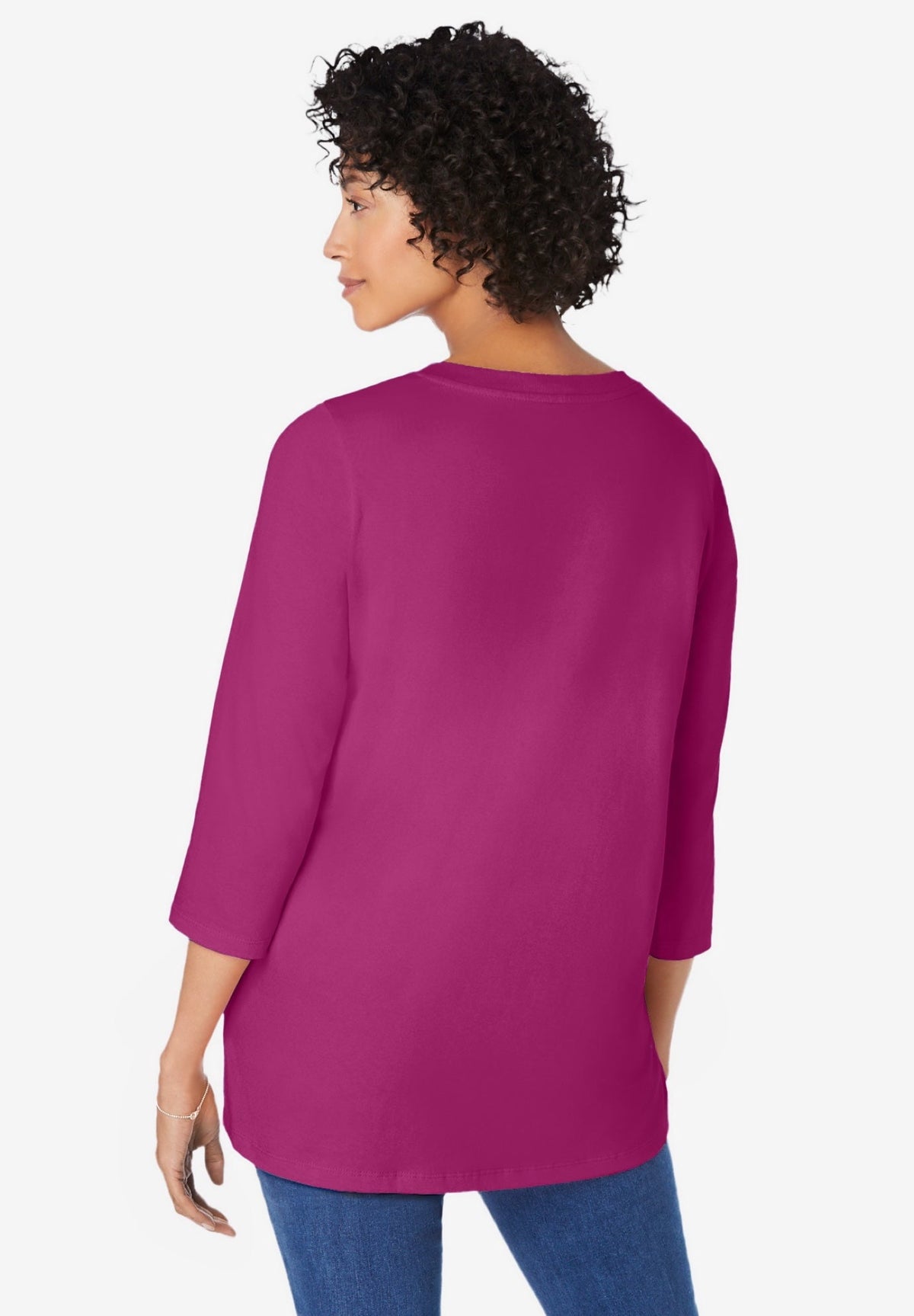 Woman Within Plus Size Perfect Three-Quarter Sleeve V-Neck Tunic
