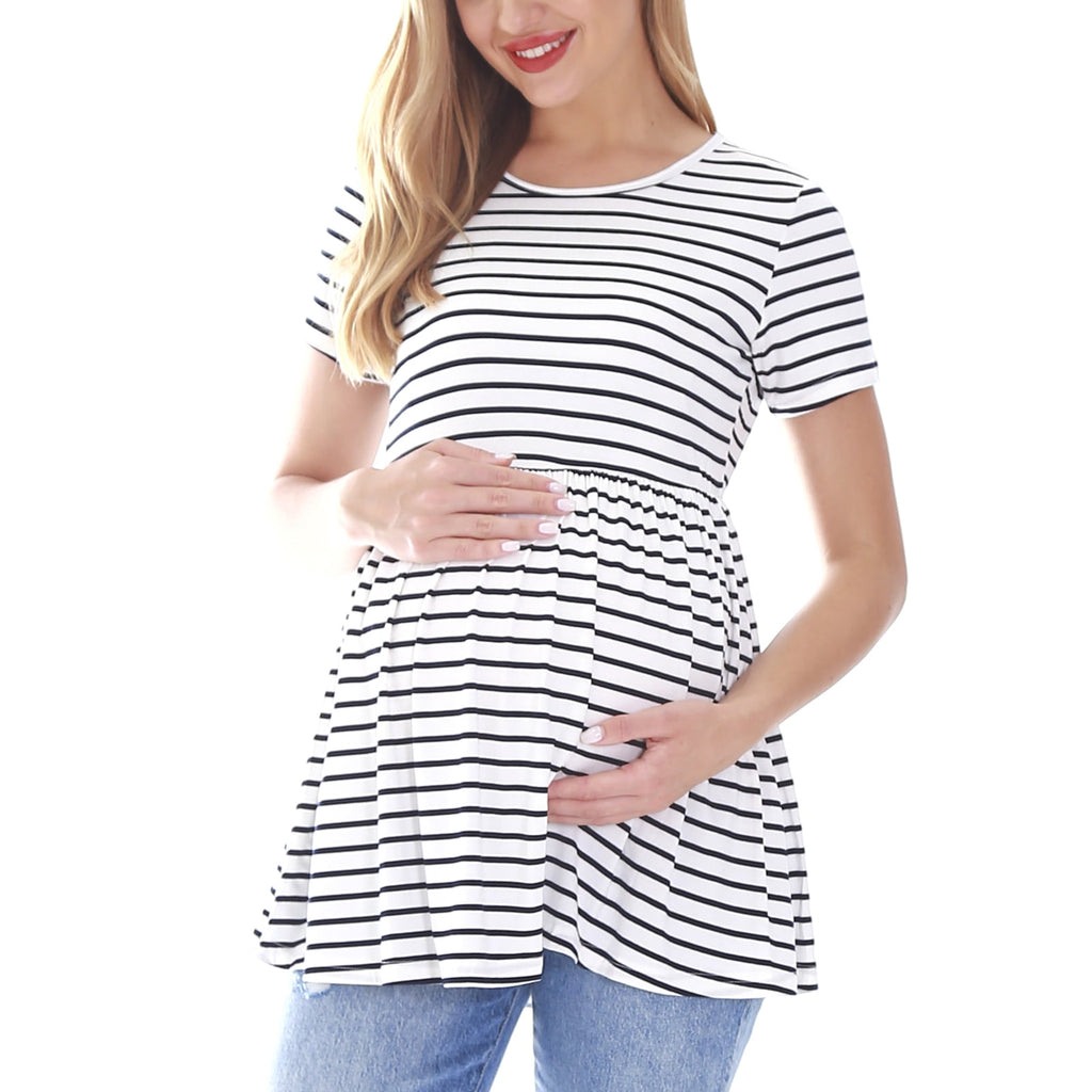 Bearsland Women's Short Sleeve Maternity Shirts Tops Pregnancy Clothes 3-Pack
