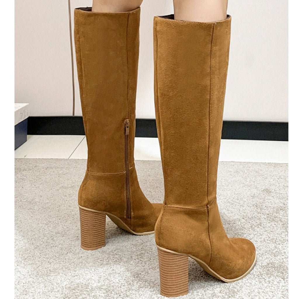 hopeusnice Women's Knee High Boots Fashion Suede Block Heel Round Toe Over The Knee Boots Chunky Heel Fall Winter Boots Black 41