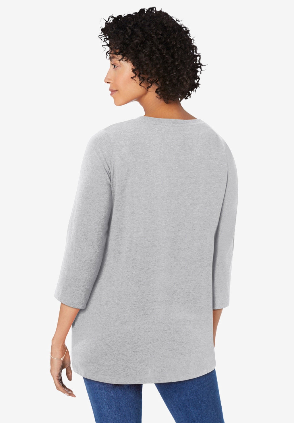 Woman Within Plus Size Perfect Three-Quarter Sleeve V-Neck Tunic