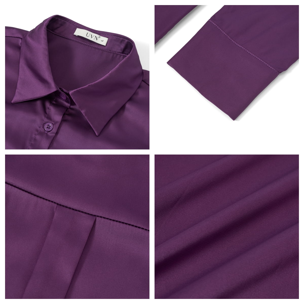 UVN Blouses for Women Long Sleeve Satin Shirts Button Down Ladies Casual Top