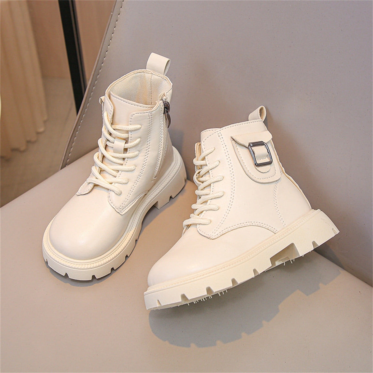 BXJX Girls Ankle Boots with Zipper, Outdoor Fall Winter Soft Sole Non-Slip Lace Up Boots Silver Size 12.5 Little Kids