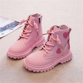 BXJX Girls Ankle Boots with Zipper, Non-Slip Soft Sole Fall Winter Cute Lace Up Boots Pink Size 12.5 Little Kids