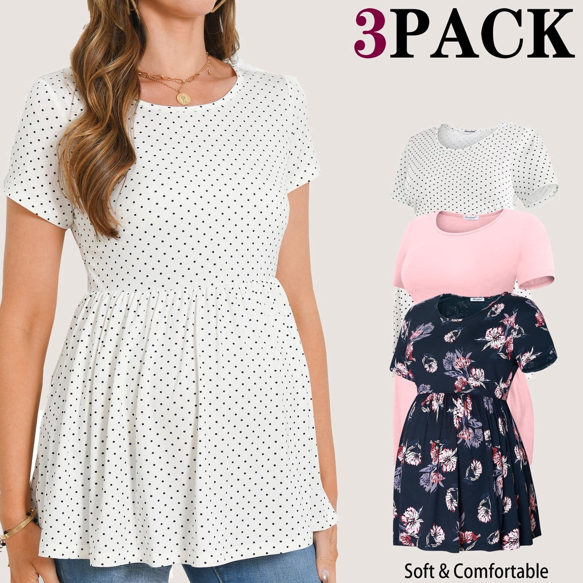 Bearsland Women's Short Sleeve Maternity Shirts Tops Pregnancy Clothes 3-Pack
