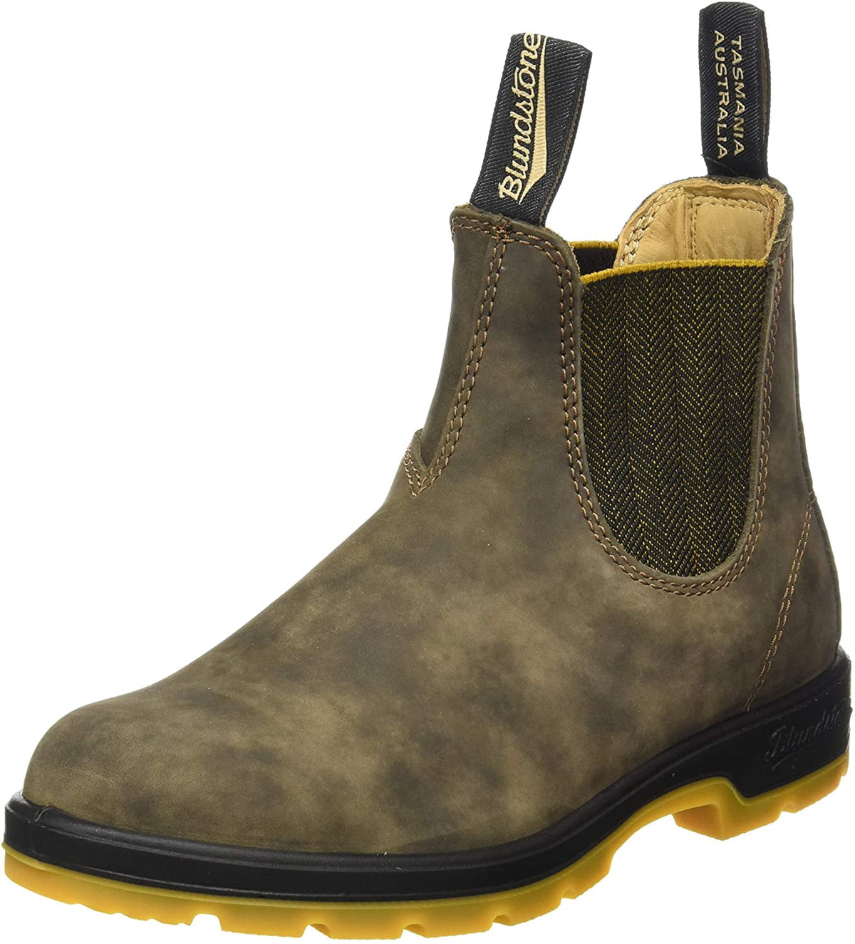 Blundstone 1944 Unisex Classic Series Chelsea Boot for Men and Women with Shock Absorption and Premium Water Resistant Leather, Rustic Brown/Mustard Black, 10.5 US Men / 12.5 US Women / 9.5 AU