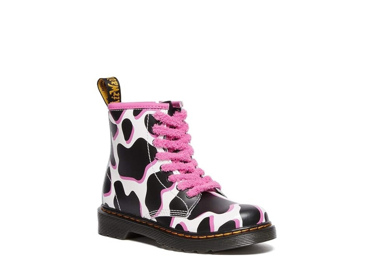 Dr. Martens 1460 Kids 4 Black White Pink Cow Print Patent Lamper Boots JOBB025