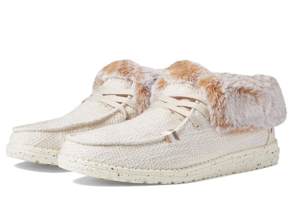 Hey Dude Britt Women's US 5 Beige Canvas Faux Fur Comfort Casual Shoes JOBB1995