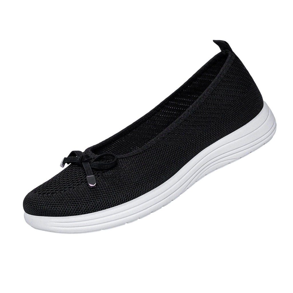 KIJBLAE Women's Plus Size Knit Mesh Low Cut Comfort Flats, Breathable Lightweight Slip On Daily Shoes Black 36