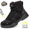 XQJ Men's Steel Toe Work Boots, Comfortable Lightweight Industrial Construction Shoes, Durable High Top Safety Boots - Black - Size 6