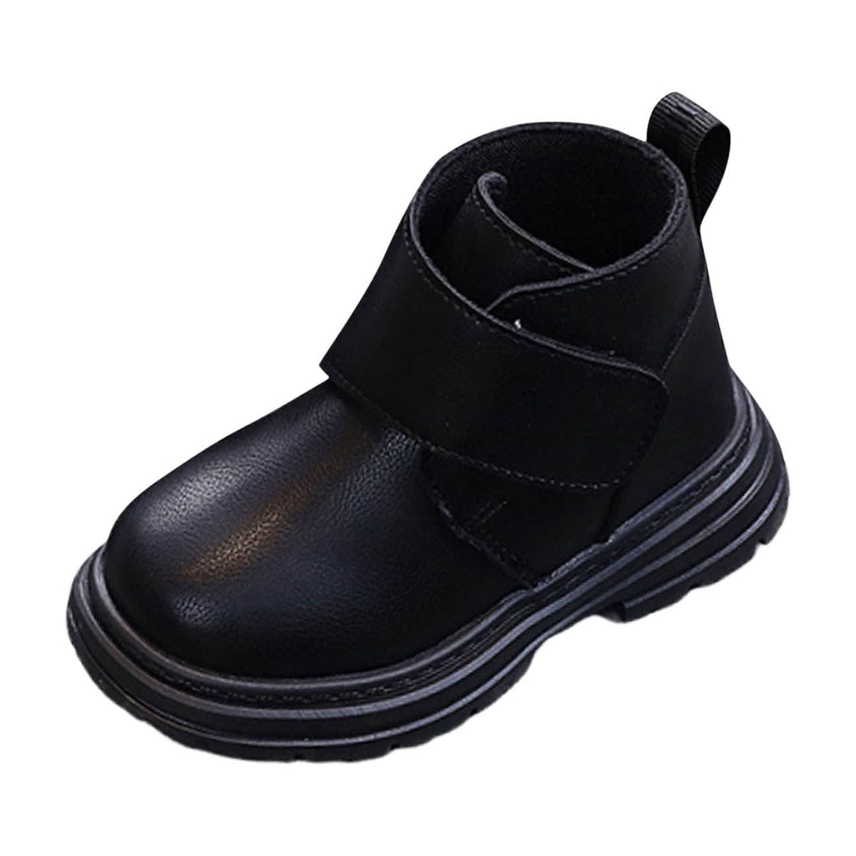 Mwjwdo Girls Leather Boots Short Winter Casual Fashion Artificial Leather Comfortable Sole Little Kids Shoes for Daily Wear Black 1-1.5Years