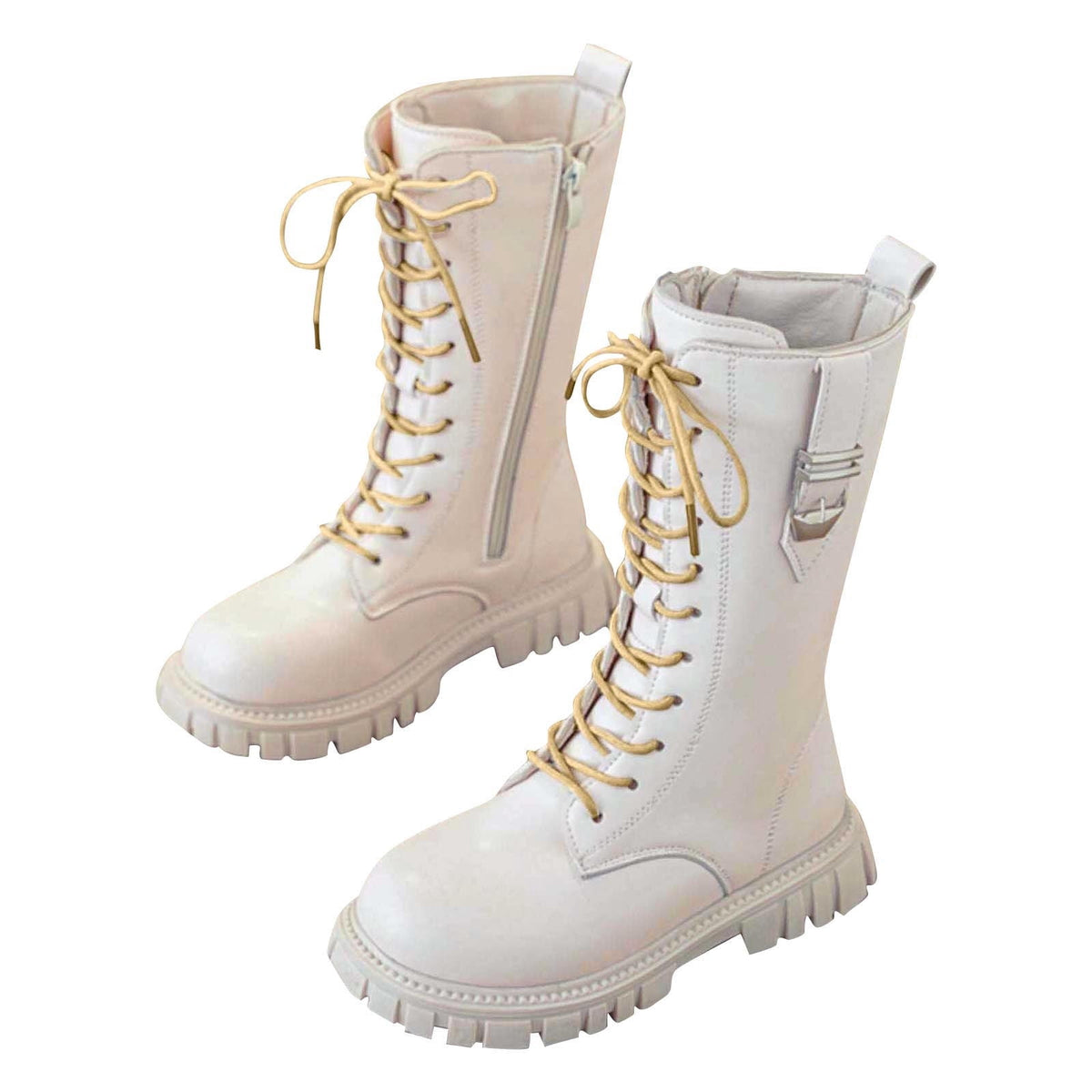 Mwjwdo Girl's Mid Calf Boots Fashion Bow Knot Long Barrel Leather Casual Comfortable Princess Boots for Fall Winter Little Kids Beige 34
