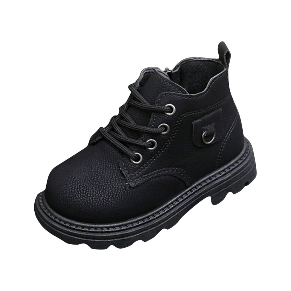 Mwjwdo Girls Leather Boots Short Winter Casual Fashion Artificial Leather Comfortable Sole Little Kids Shoes for Daily Wear Black 1-1.5Years