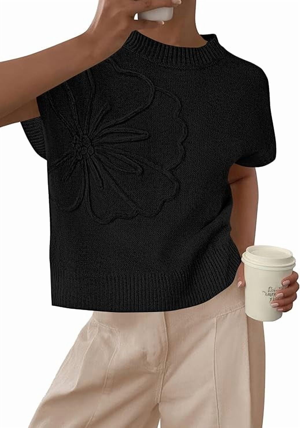 PRETTYGARDEN Women's Spring Sweater Vest Trendy Flower Knit Short Sleeve Cute Pullover Tank Tops Summer Fashion Clothing