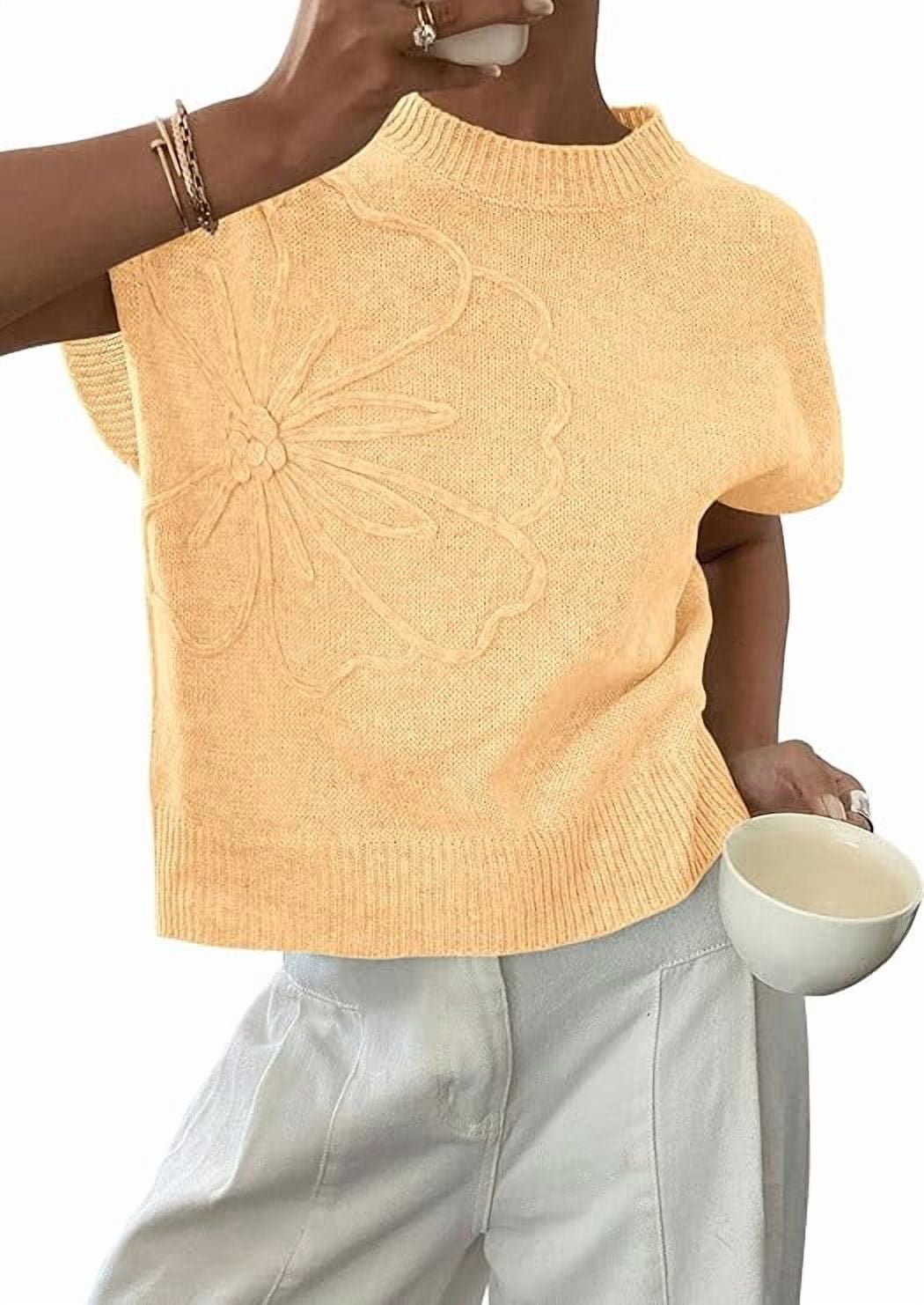 PRETTYGARDEN Women's Spring Sweater Vest Trendy Flower Knit Short Sleeve Cute Pullover Tank Tops Summer Fashion Clothing