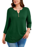 SHOWMALL Plus Size Tops for Women, 3/4 Sleeve Button V Neck Casual Tunic Blouse, Green, Size 4X