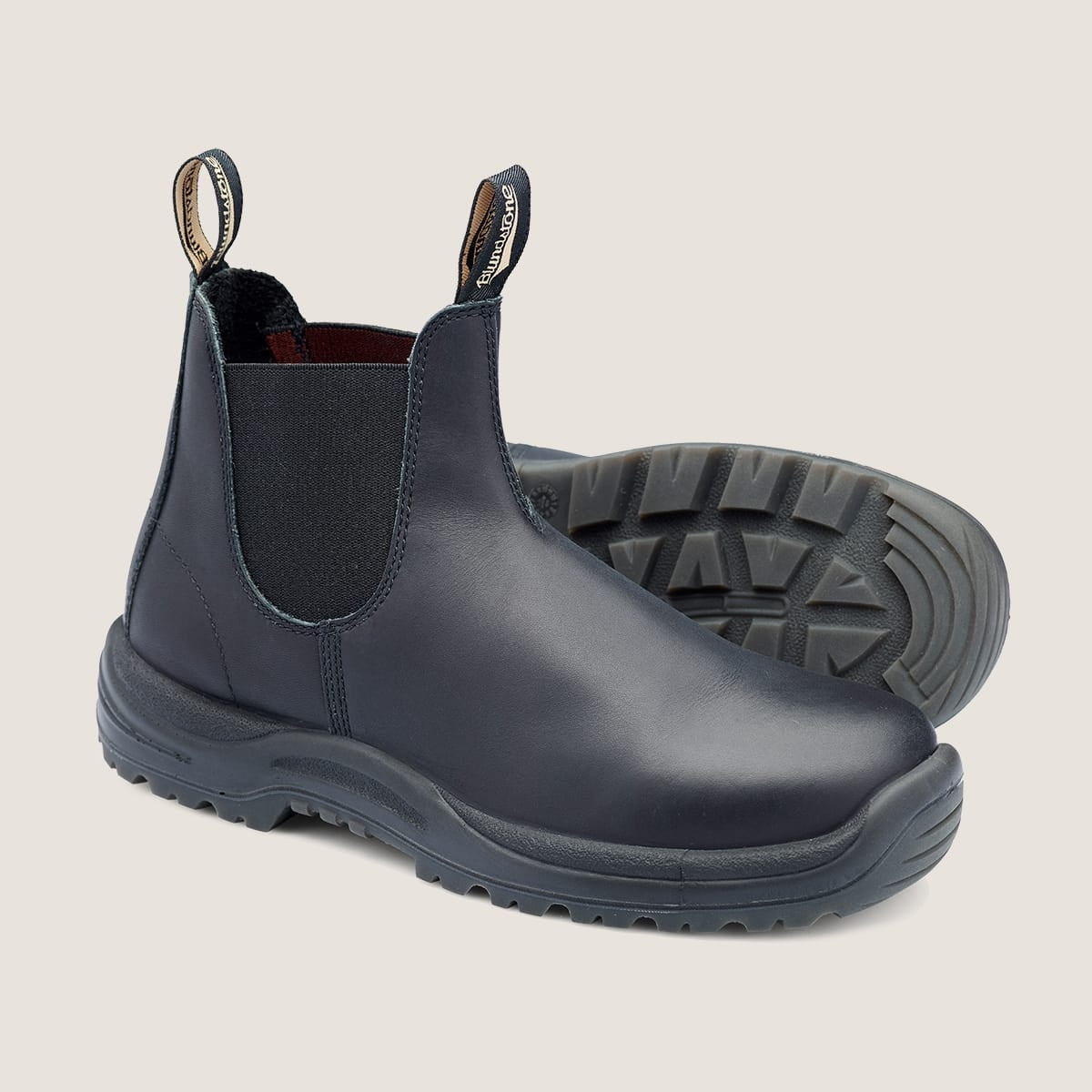 Blundstone Steel Toe Slip-On Elastic Side Boots, Kick Guard, Black, US size 9