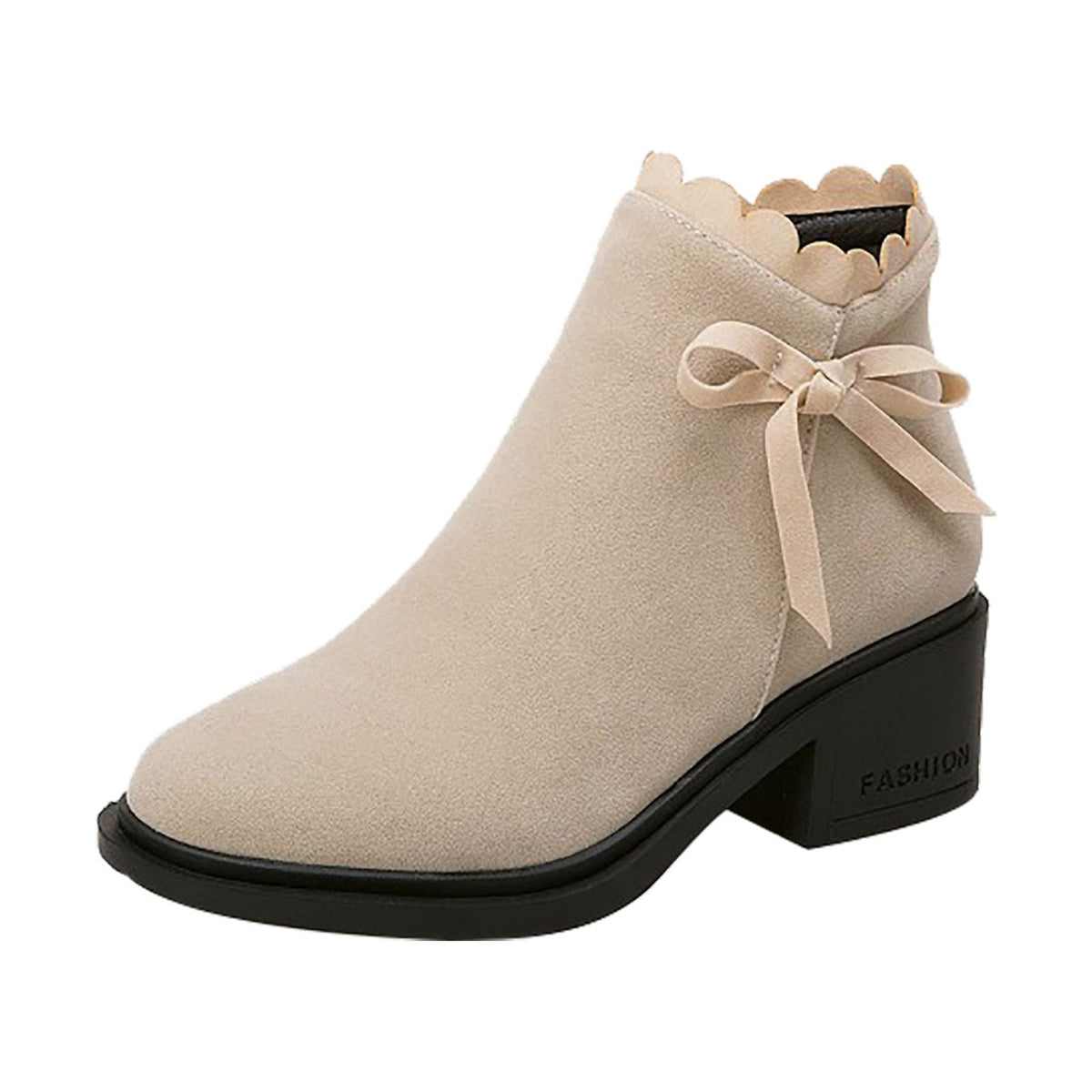 hopeusnice Women's Ankle Boots Suede Bowknot Block Heel Booties Round Toe Zipper Back Short Boots Winter Warm Comfortable Shoes Red 35