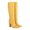 Women's Knee High Boots Pointed Toe Chunky Heel Leather Boots Fall Winter Warm Comfortable Fashion Boots Yellow 44