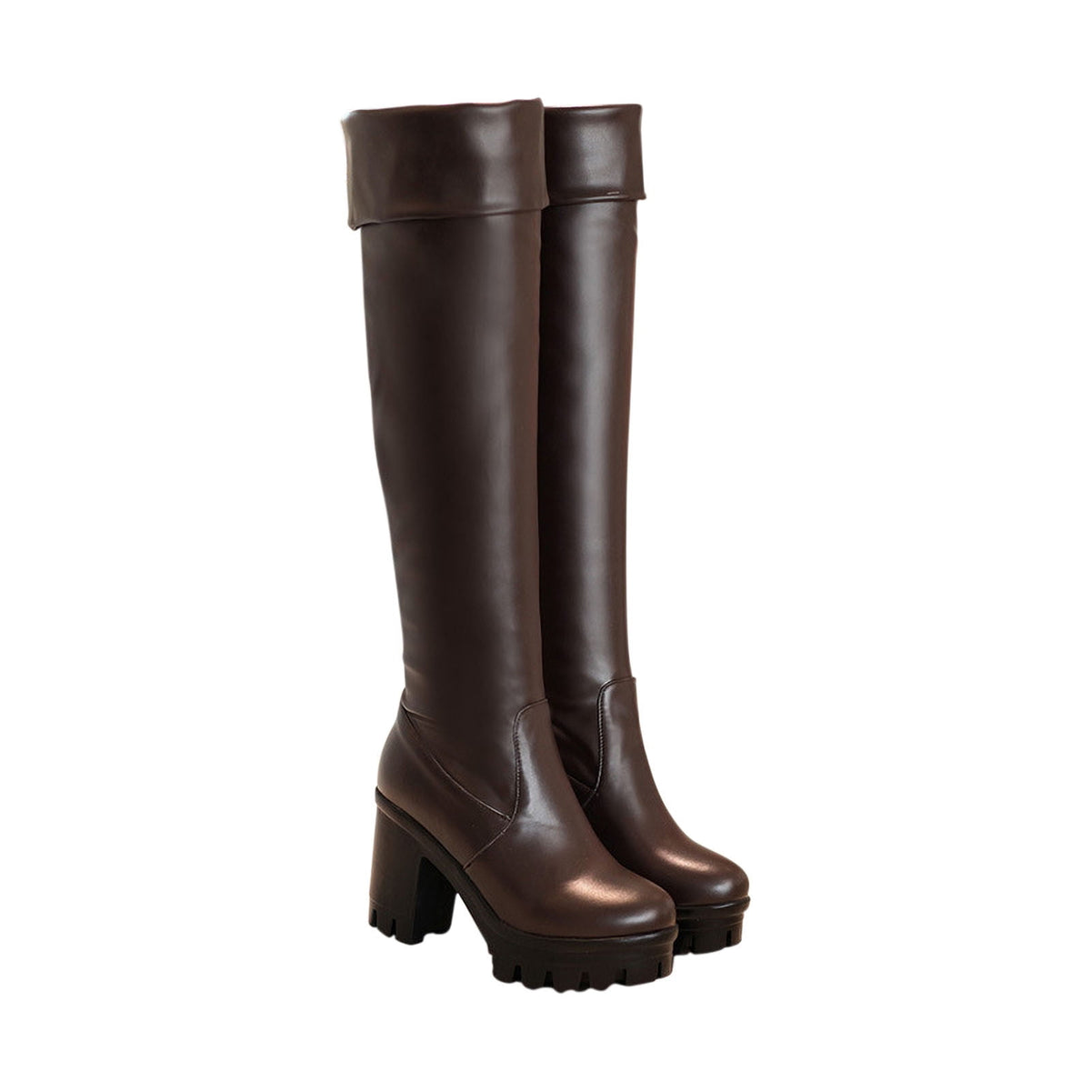 hopeusnice Women's Over The Knee Boots Chunky Heel Boots Faux Leather Thigh High Boots Winter Boots White 36
