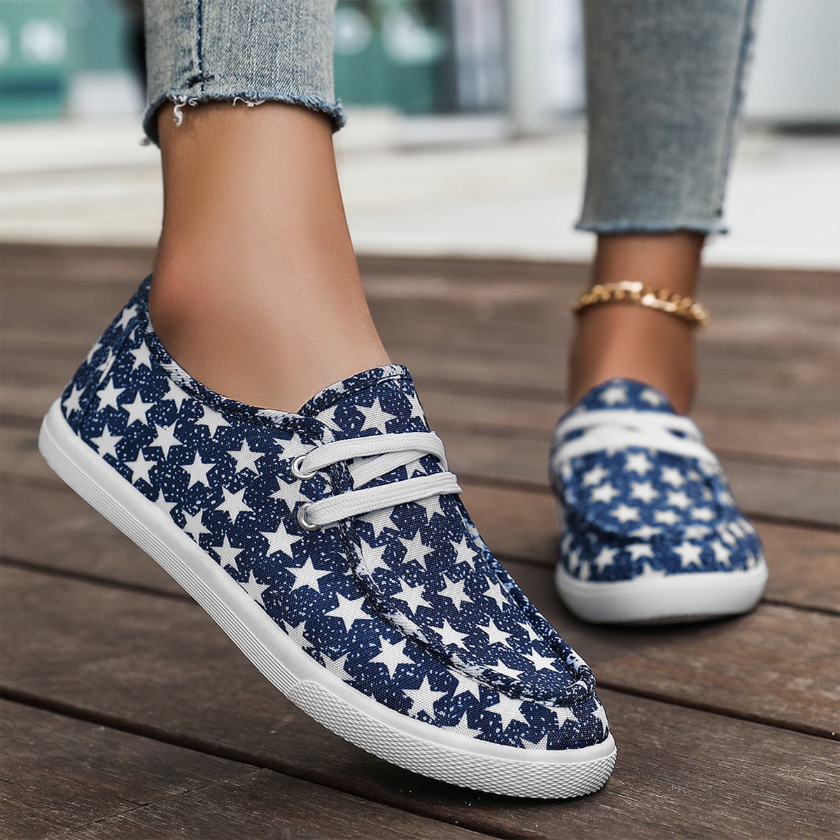 Women's Wally Patriotic Slip On Shoe | Lightweight Canvas Loafers with No Tie Laces