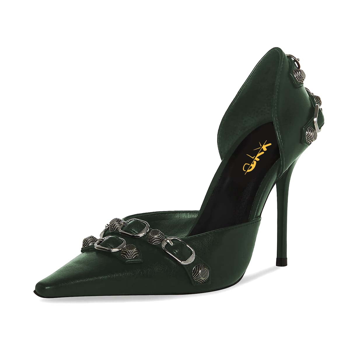 XYD Women Fashion Stiletto High Heels D'Orsay Pumps Closed Pointed Toe Studs Buckles Night Club Party Shoes Size 9 Purple