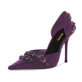 XYD Women Fashion Stiletto High Heels D'Orsay Pumps Closed Pointed Toe Studs Buckles Night Club Party Shoes Size 9 Purple