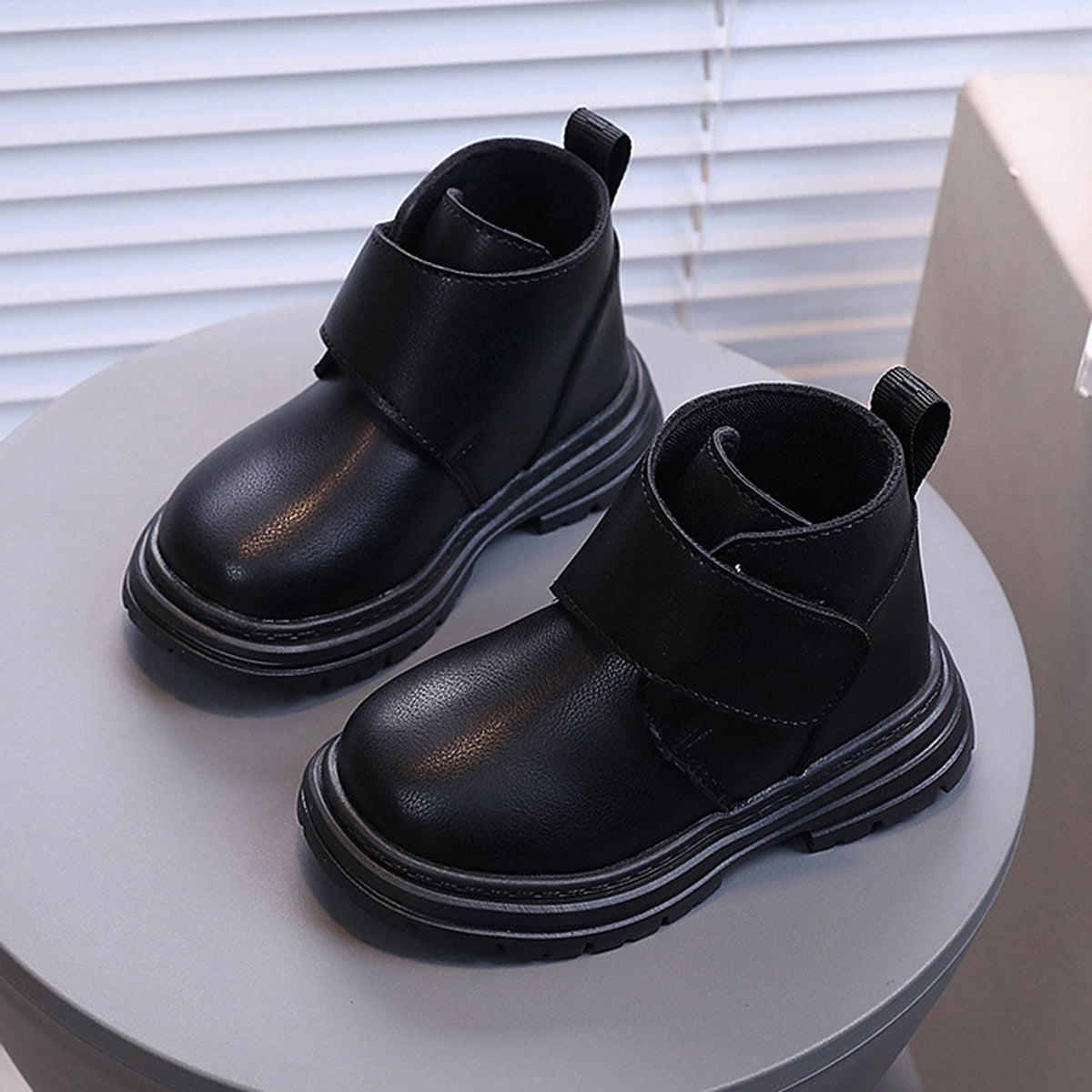 Mwjwdo Girls Leather Boots Short Winter Casual Fashion Artificial Leather Comfortable Sole Little Kids Shoes for Daily Wear Black 1-1.5Years