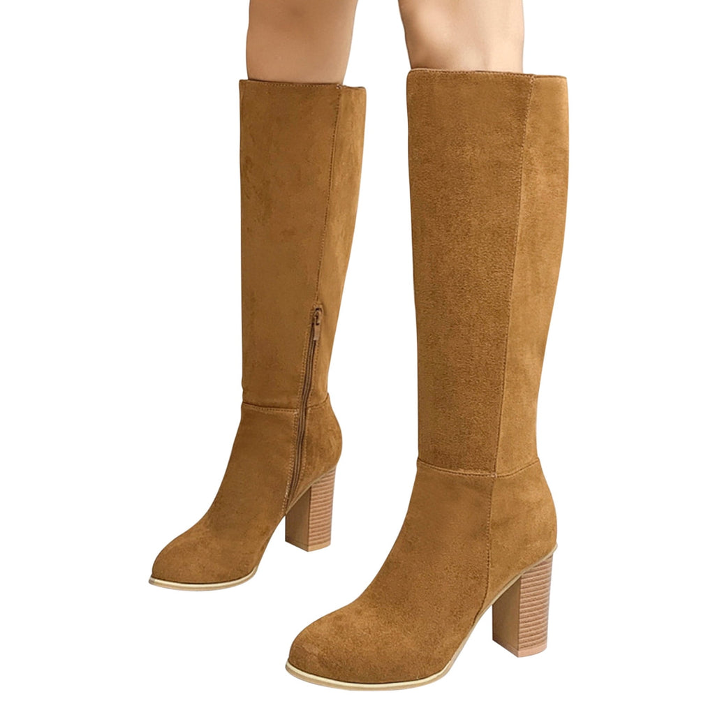 hopeusnice Women's Knee High Boots Fashion Suede Block Heel Round Toe Over The Knee Boots Chunky Heel Fall Winter Boots Black 41