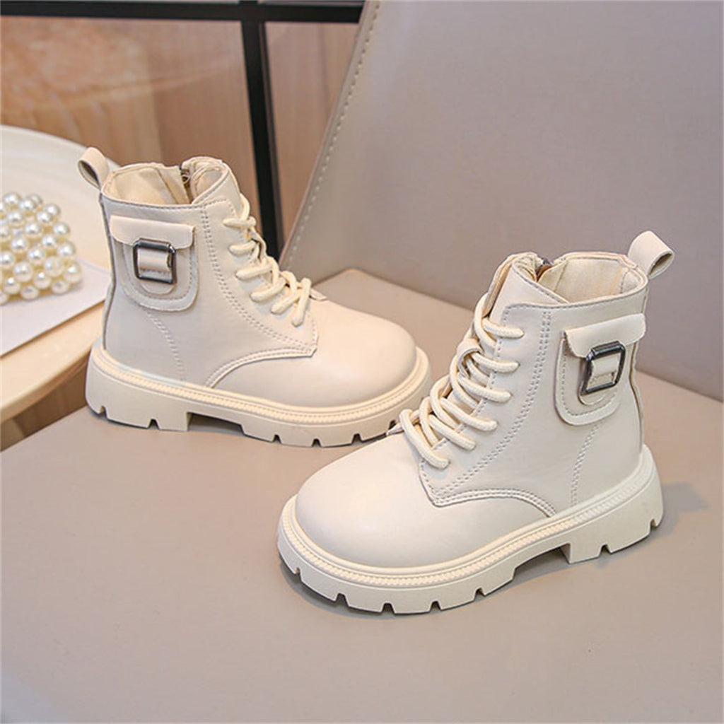 BXJX Girls Ankle Boots with Zipper, Outdoor Fall Winter Soft Sole Non-Slip Lace Up Boots Silver Size 12.5 Little Kids