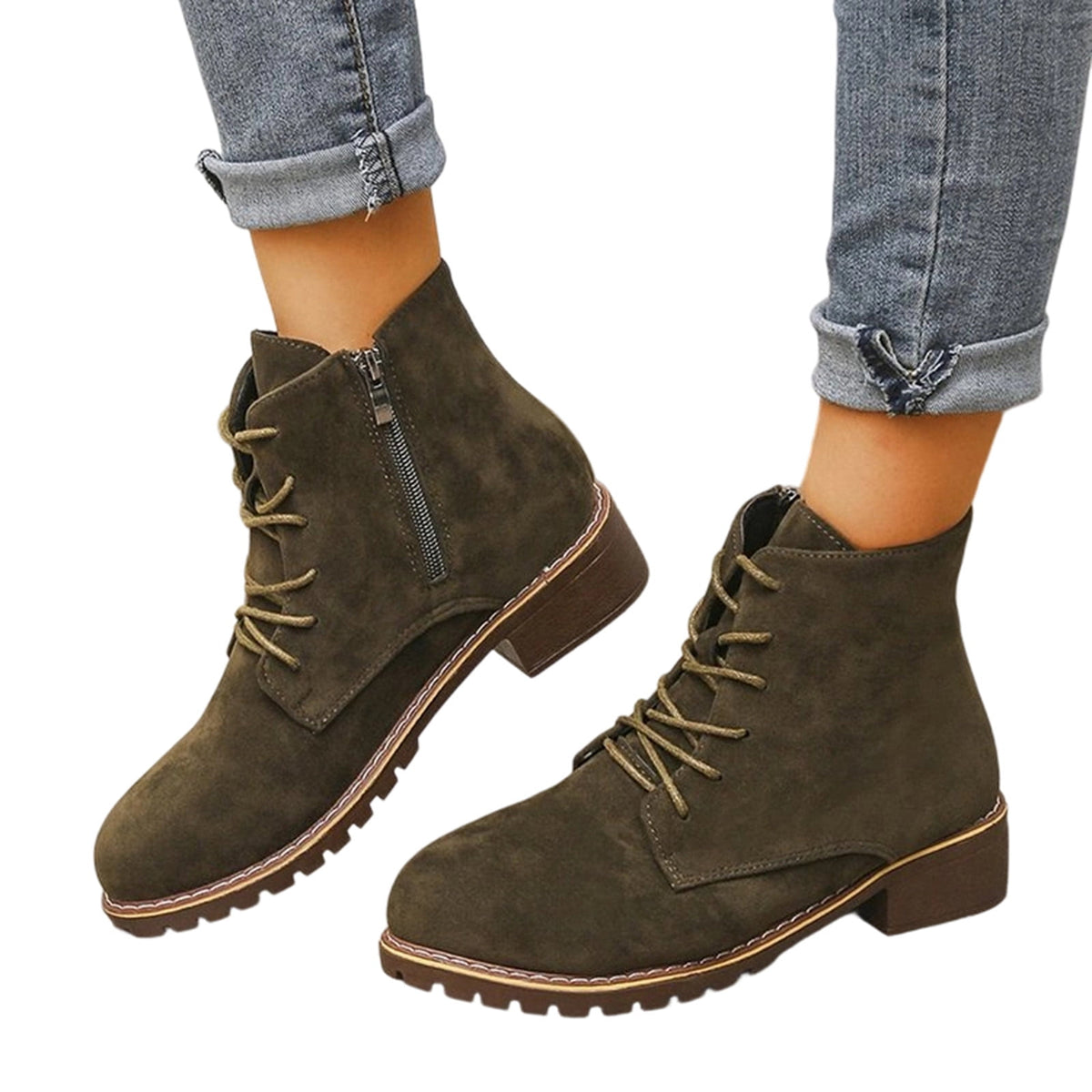 Bnwani Ankle Boots for Women Lace‑Up & Side Zipper Block Low Heel Round Toe Short Booties Black 38(US:6.5)