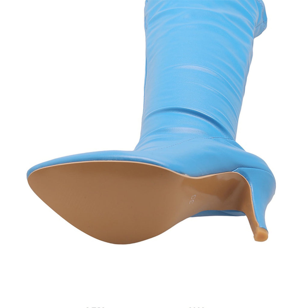 hopeusnice Women's Over The Knee Boots Pointed Toe High Heel Stilettos Boots Thigh High Boots Elegant Party Dress Boots Chunky Heel Fall Winter Shoes Blue 35
