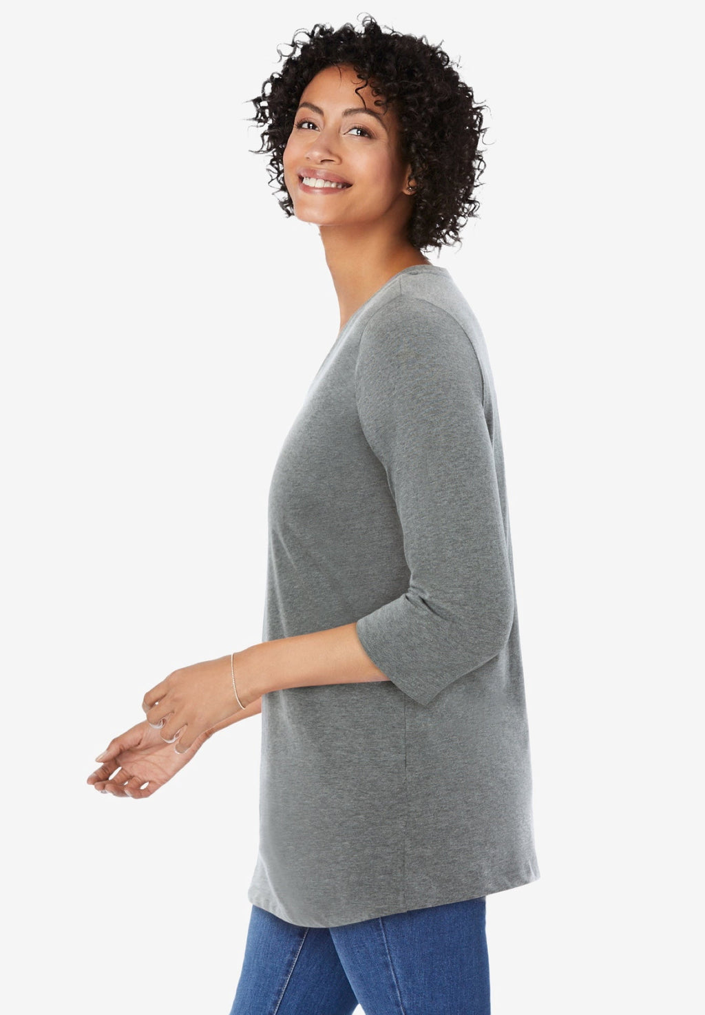 Woman Within Plus Size Perfect Three-Quarter Sleeve V-Neck Tunic