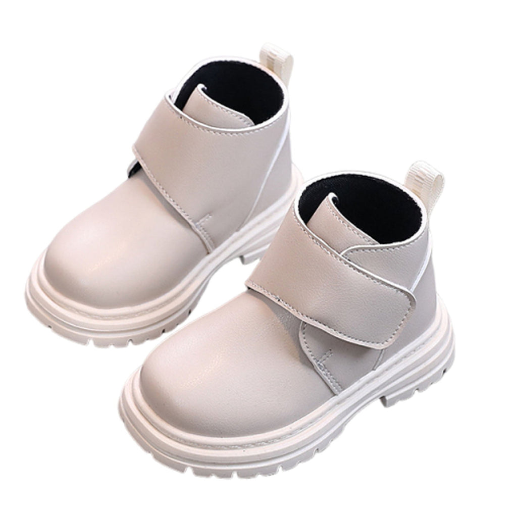 Mwjwdo Girls Leather Boots Short Winter Casual Fashion Artificial Leather Comfortable Sole Little Kids Shoes for Daily Wear Black 1-1.5Years